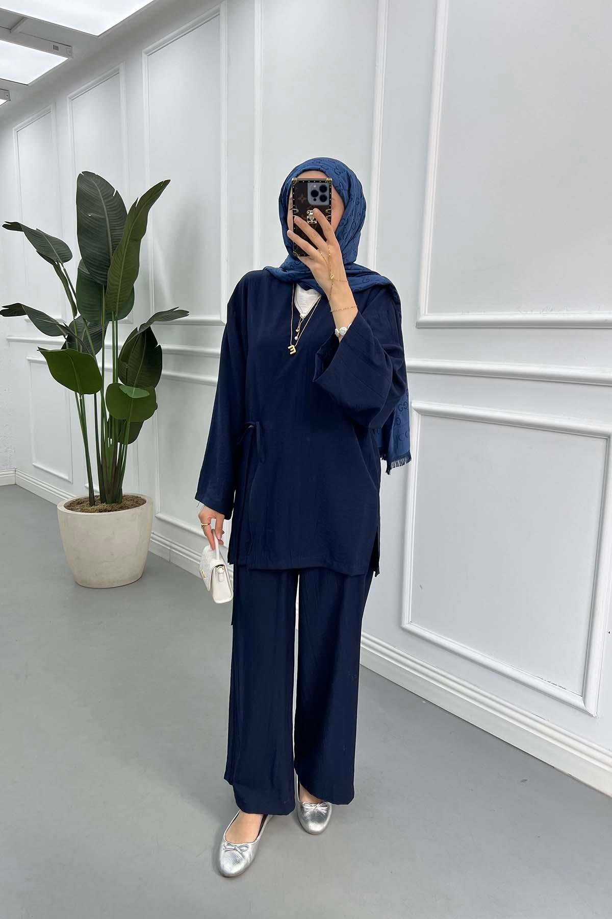 Sare Fashion Tied Kimono Strawberry Suit Navy Blue
