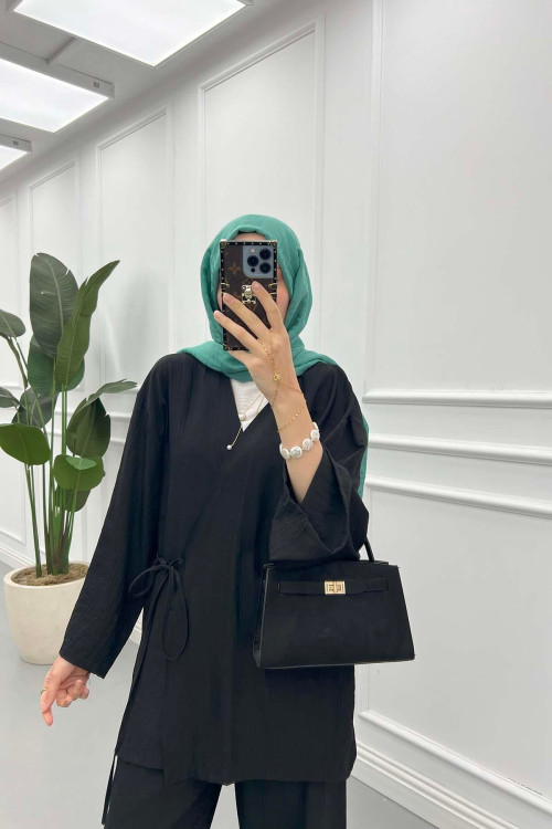 Sare Fashion Tied Kimono Strawberry Set Black