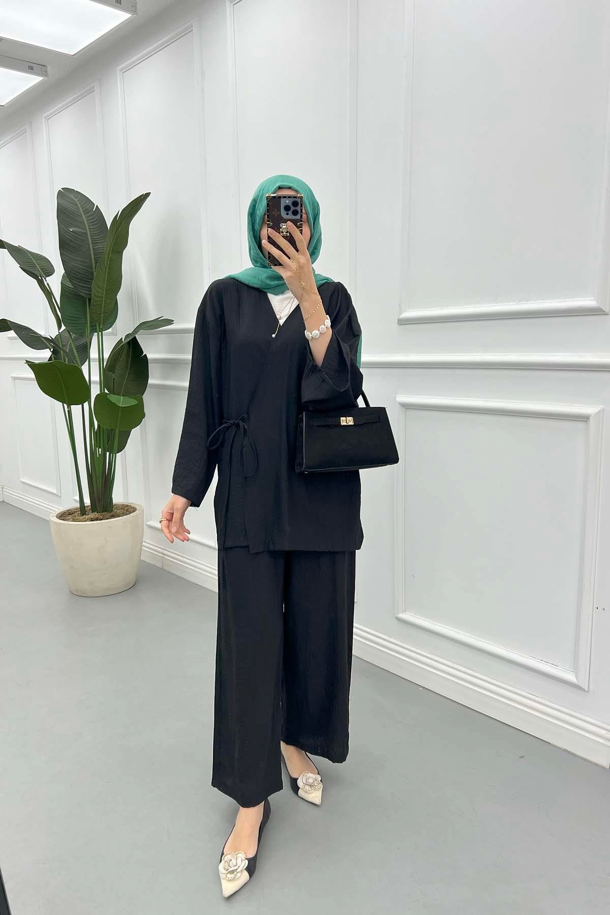 Sare Fashion Tied Kimono Strawberry Set Black