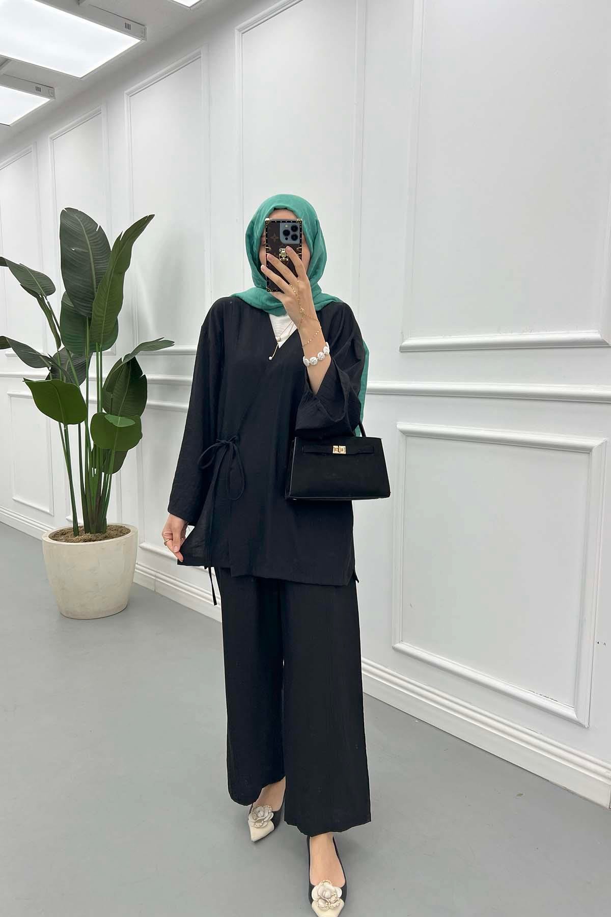Sare Fashion Tied Kimono Strawberry Set Black