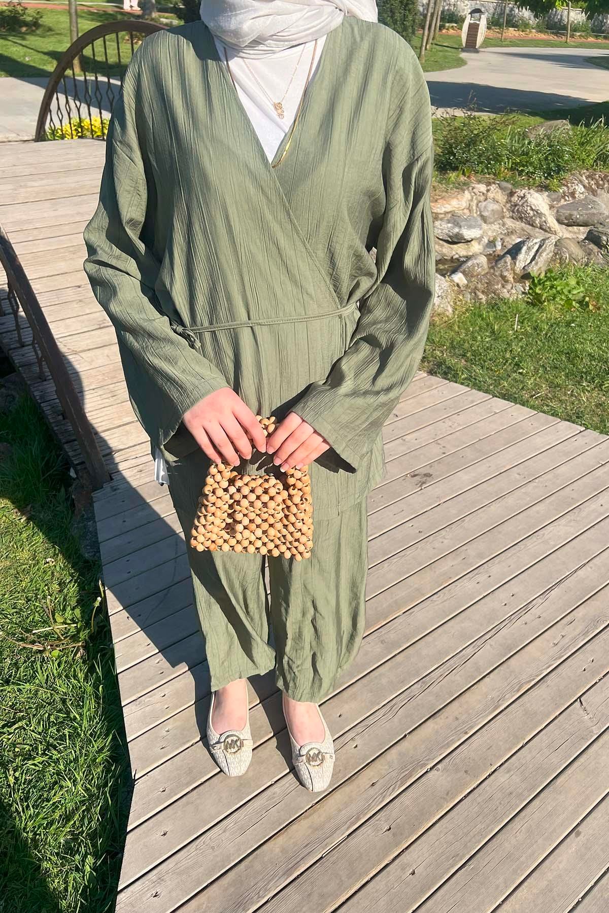 Sare Fashion Tied Kimono Strawberry Set Green