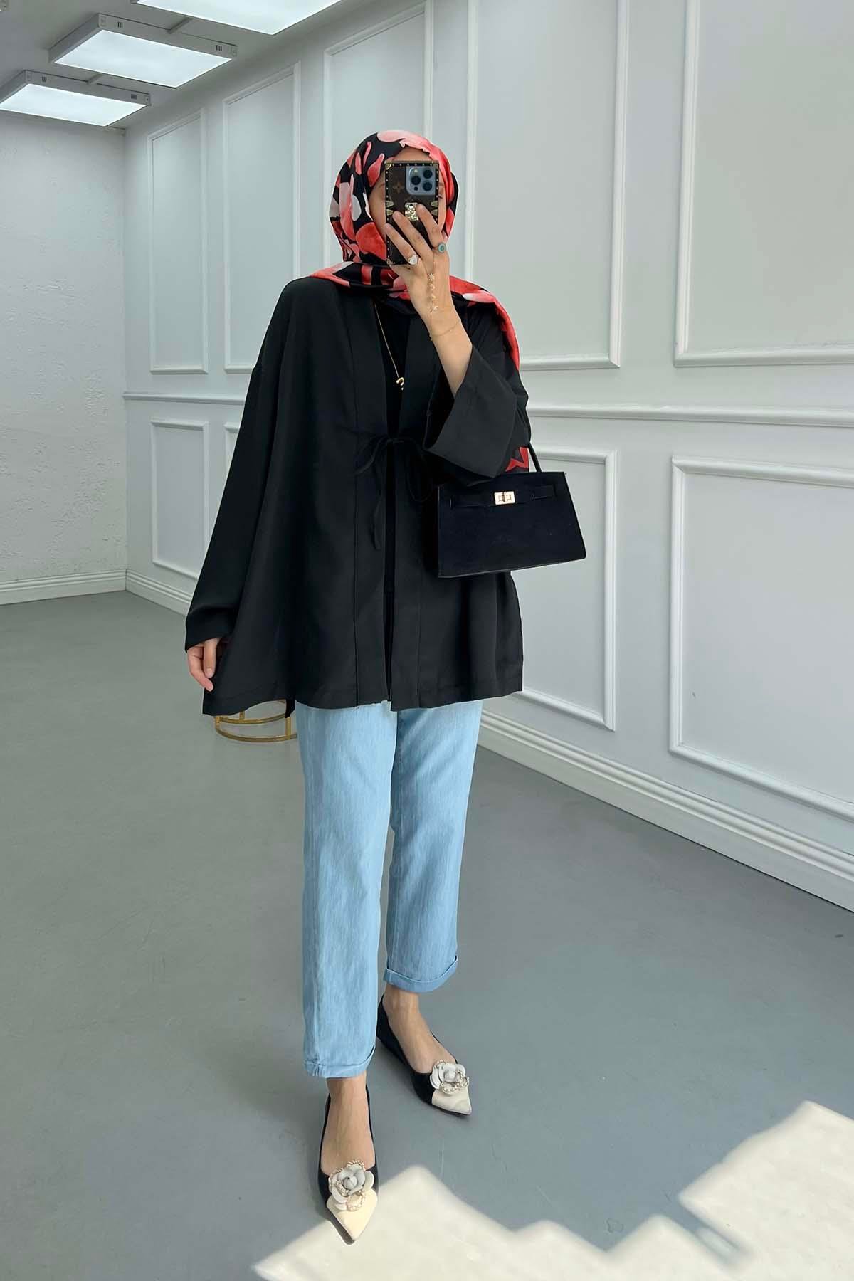 Sare Fashion Tied Kimono Black