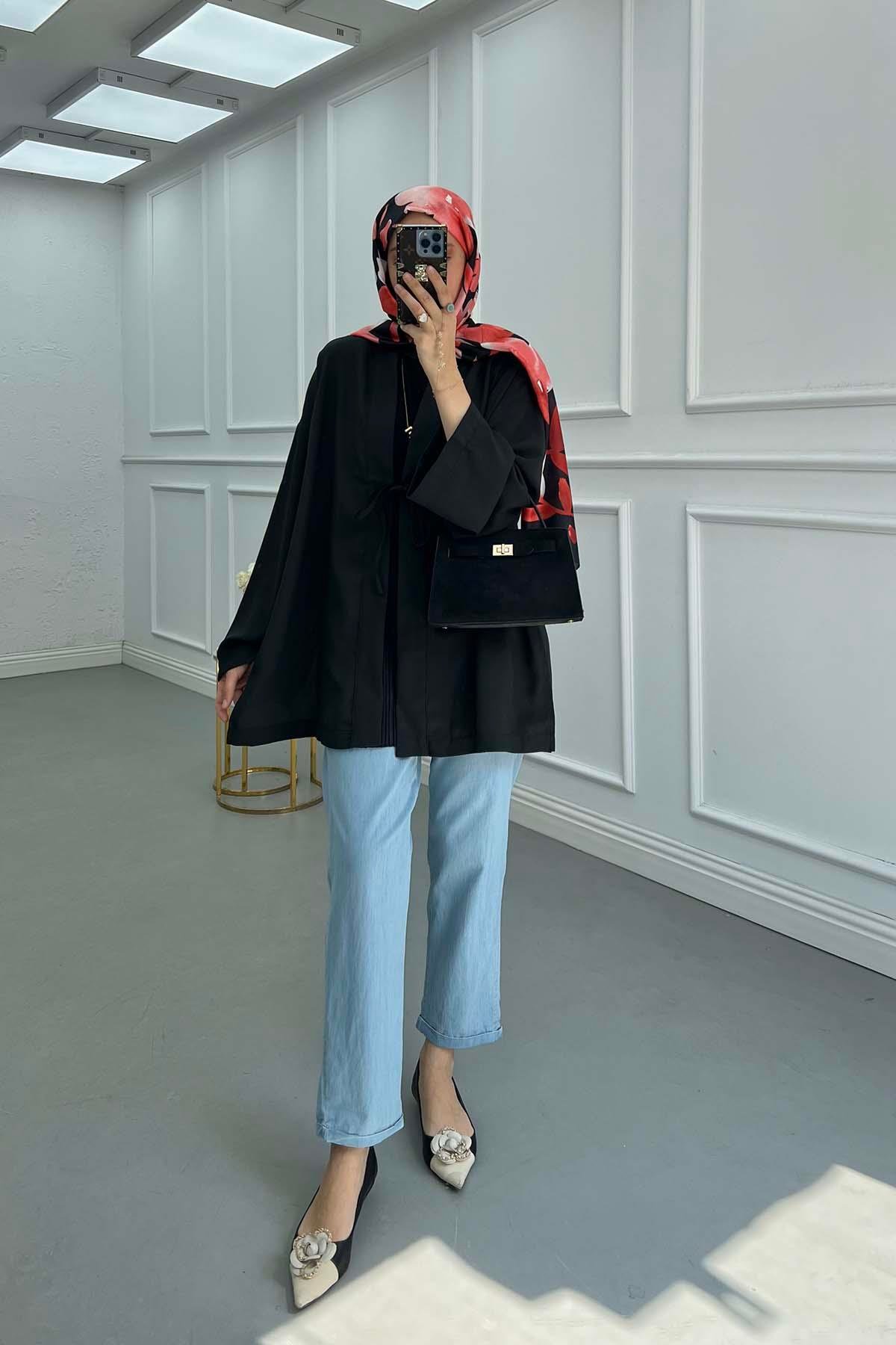 Sare Fashion Tied Kimono Black