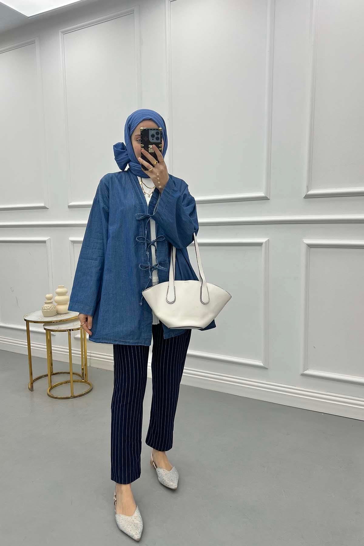 Tied Denim Jacket Navy Blue