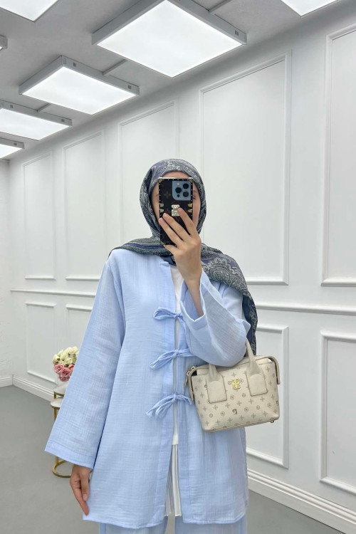 Sare Fashion Tied Muslin Set Baby Blue