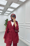 Sare Fashion Tied Muslin Set Claret Red