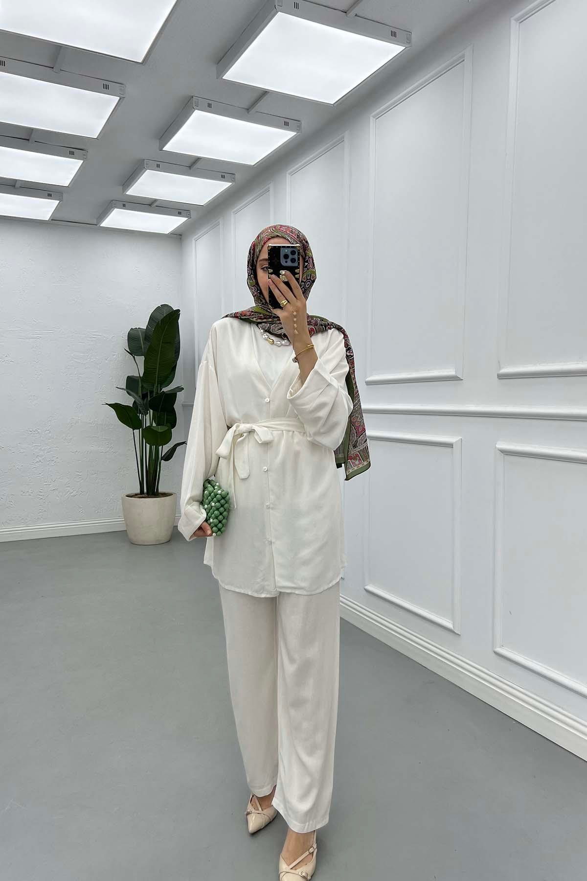 Sare Fashion Tied Muslin Set Ecru