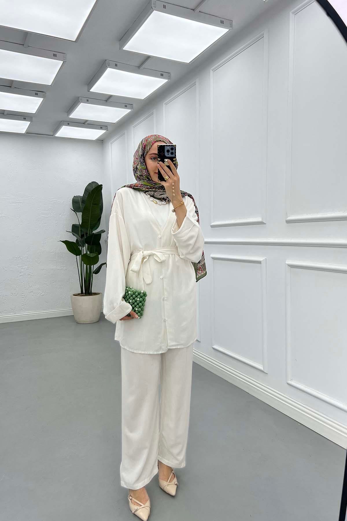Sare Fashion Tied Muslin Set Ecru