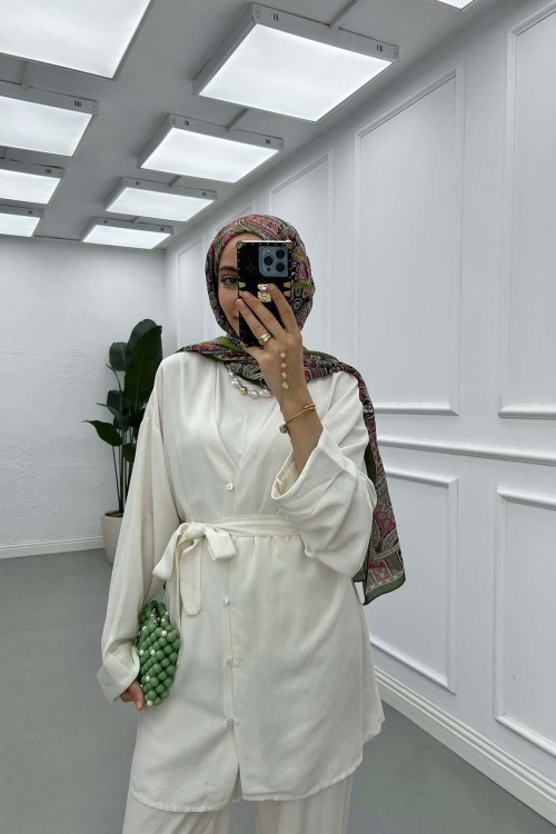 Sare Fashion Tied Muslin Set Ecru