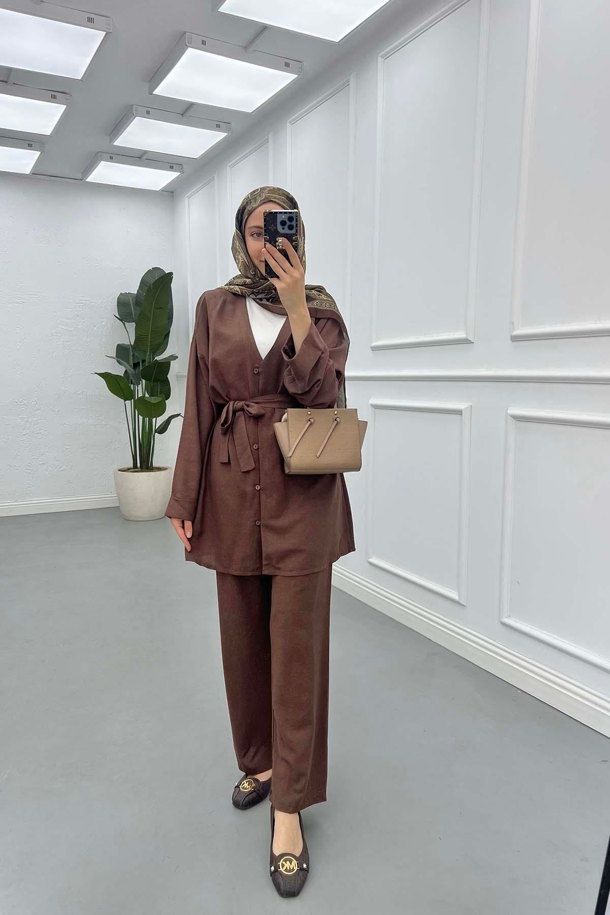 Sare Fashion Tied Muslin Set Brown
