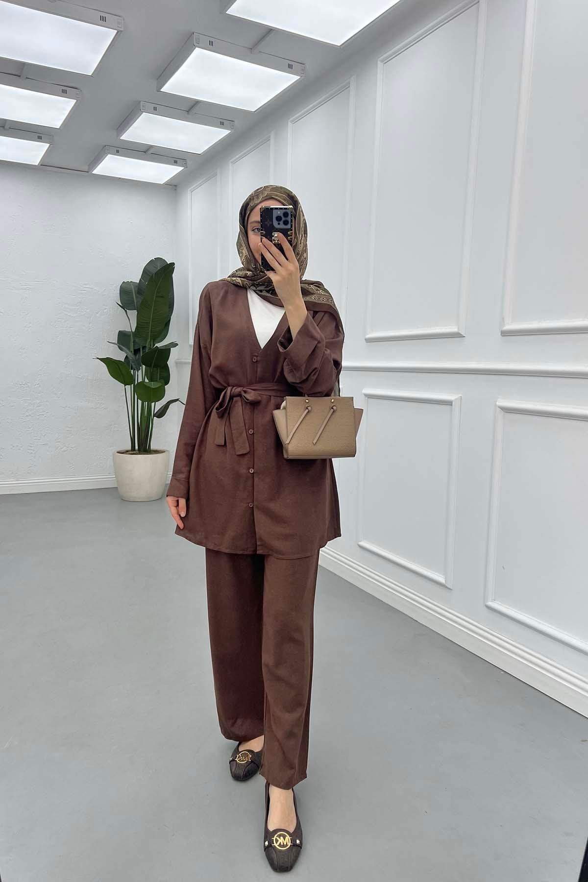Sare Fashion Tied Muslin Set Brown