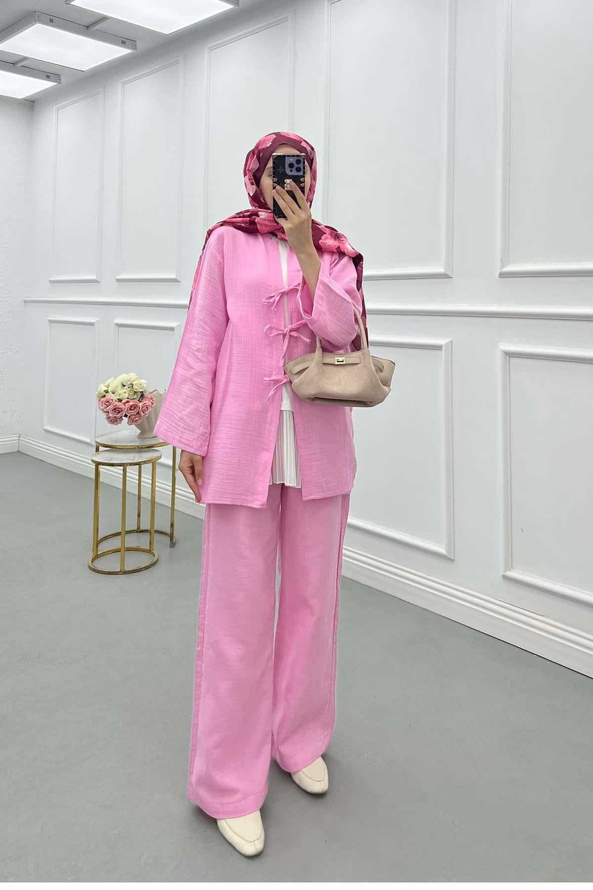 Sare Fashion Tied Muslin Set Pink