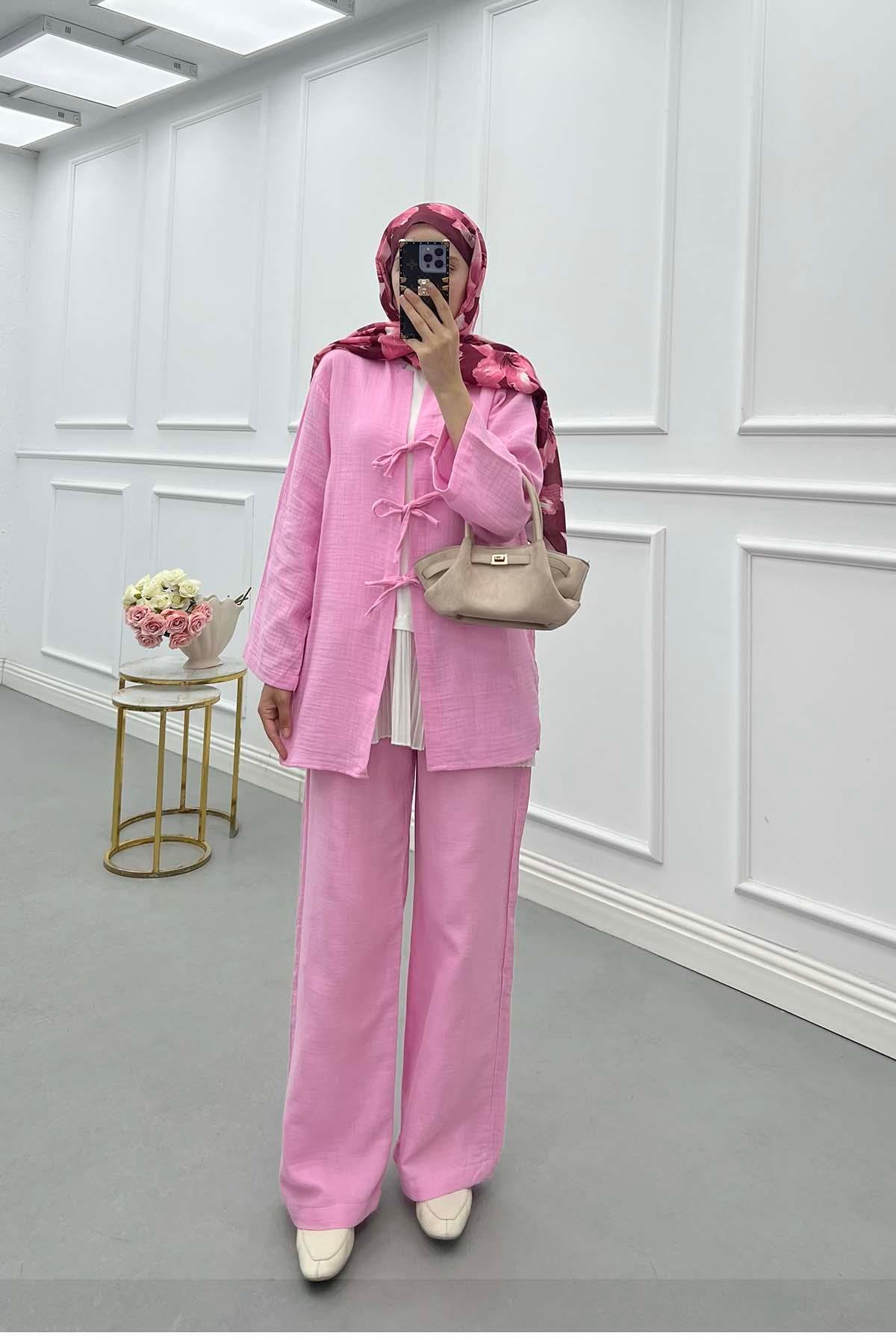 Sare Fashion Tied Muslin Set Pink
