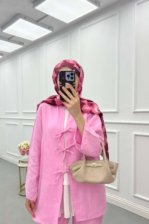 Sare Fashion Tied Muslin Set Pink