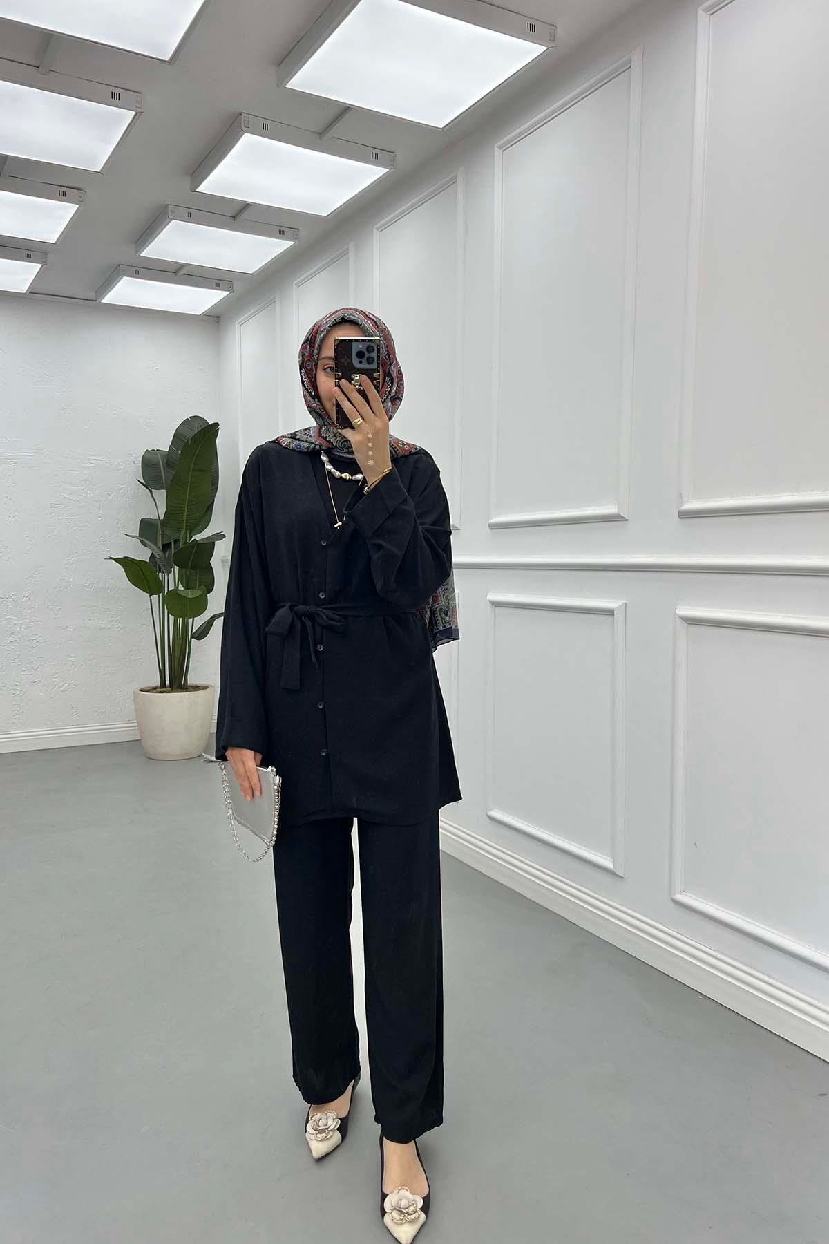 Sare Fashion Tied Muslin Set Black