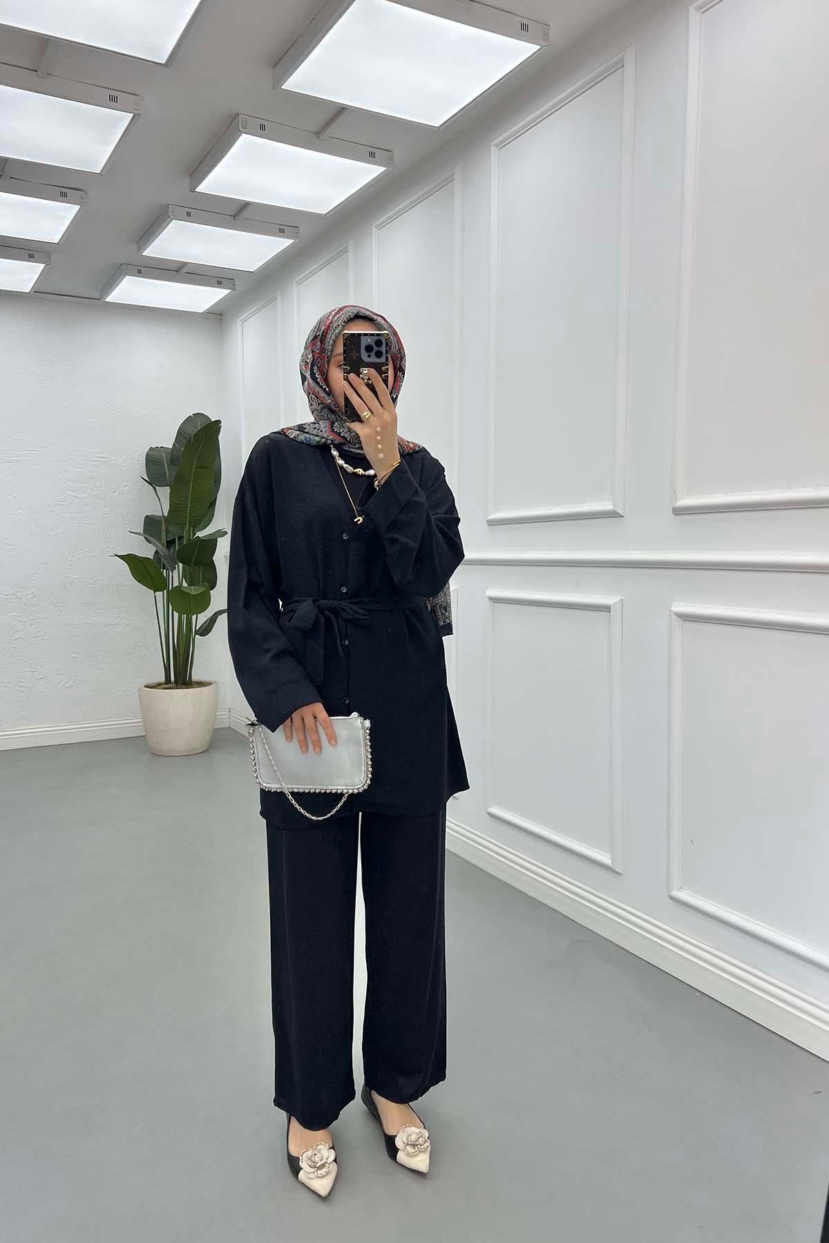 Sare Fashion Tied Muslin Set Black