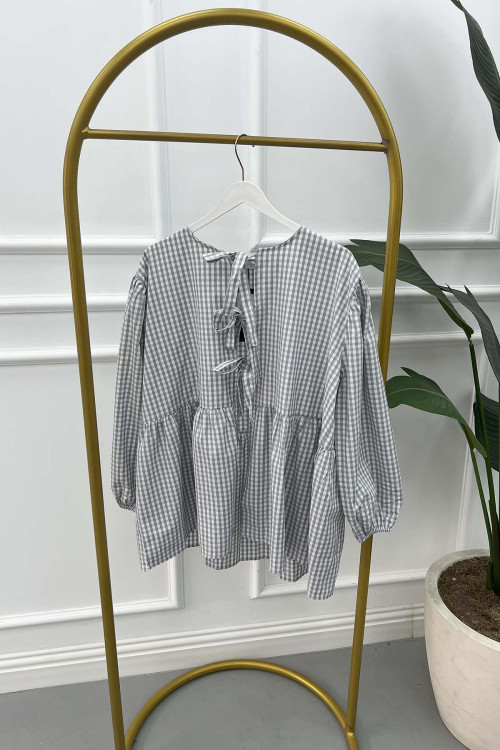 Tied Gingham Tunic Light Grey