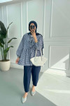 Tied Gingham Tunic Navy Blue