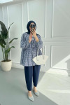 Tied Gingham Tunic Navy Blue