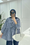 Tied Gingham Tunic Navy Blue