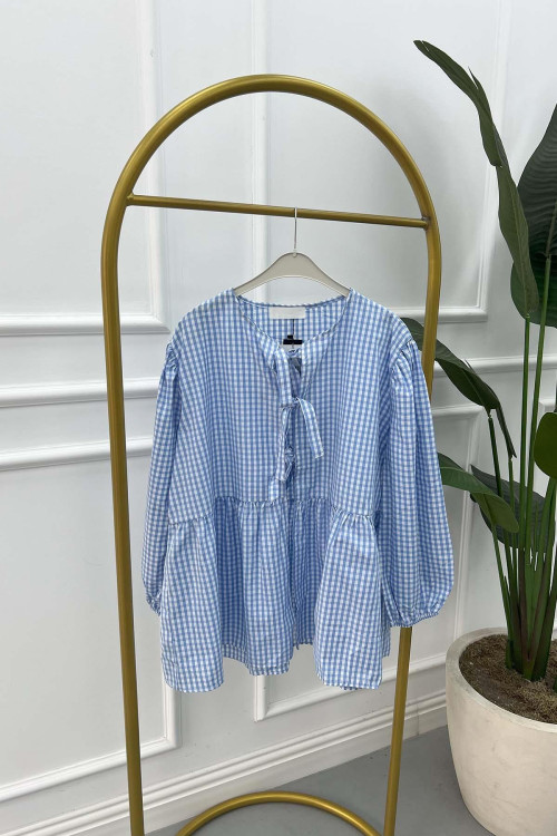 Tied Gingham Tunic Blue