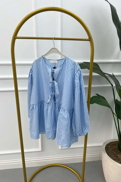 Tied Gingham Tunic Blue