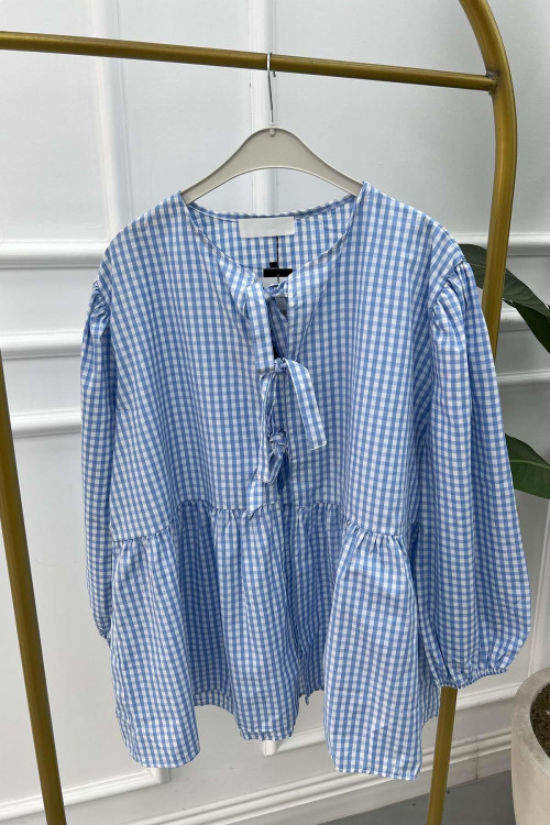 Tied Gingham Tunic Blue