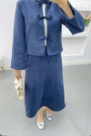 Tied Suede Suit Navy Blue