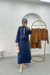 Tied Suede Suit Navy Blue