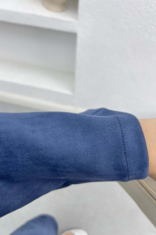 Tied Suede Suit Navy Blue