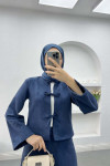 Tied Suede Suit Navy Blue