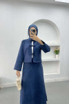 Tied Suede Suit Navy Blue