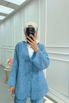Sare Fashion Viral Tied Kimono Set Blue