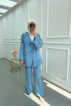 Sare Fashion Viral Tied Kimono Set Blue