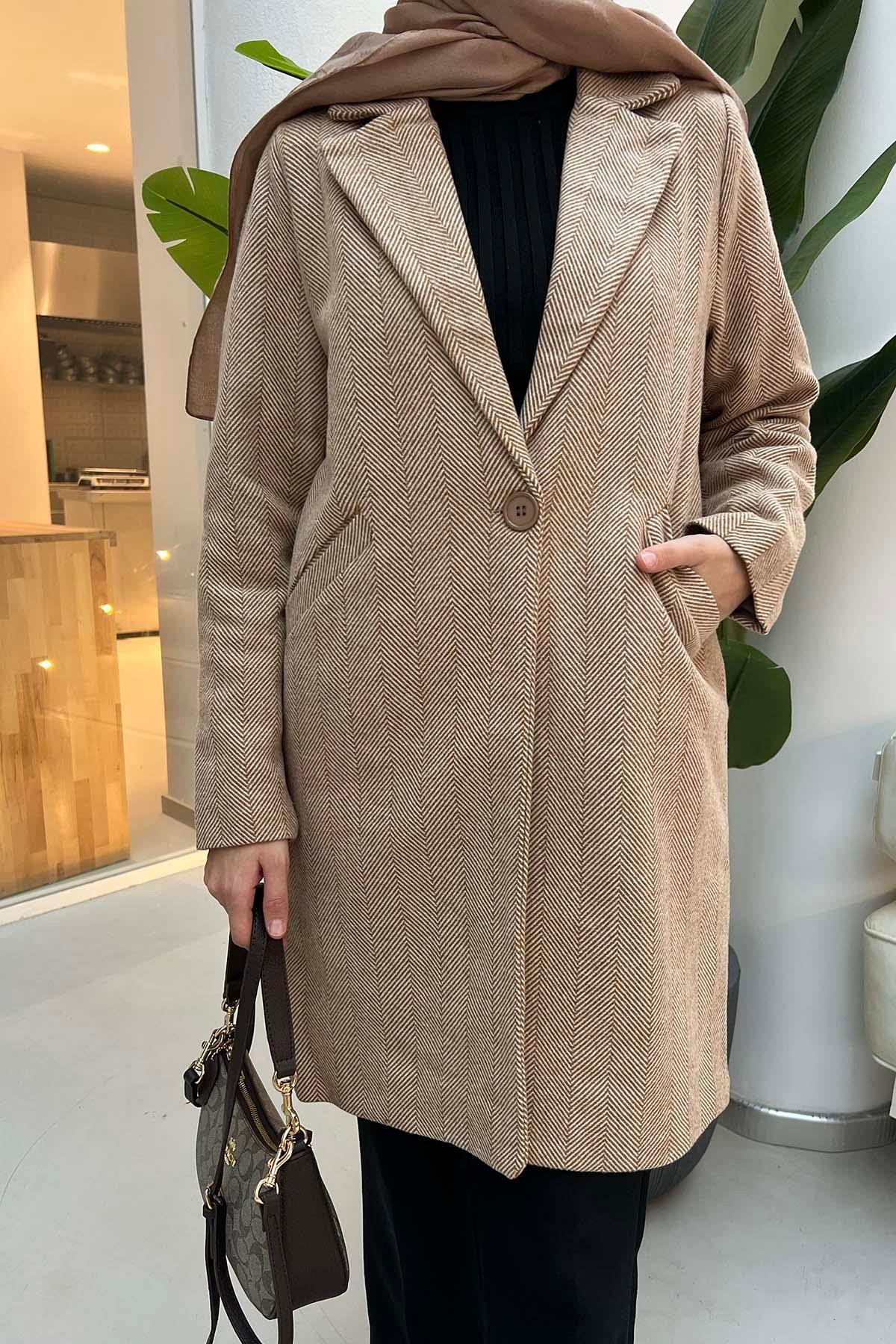 Sare Fashion Herringbone Coat, Coffee with Milk