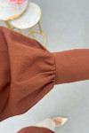 Sare Fashion Balloon Sleeve Basic Shirt Brown