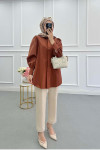 Sare Fashion Balloon Sleeve Basic Shirt Brown
