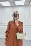 Sare Fashion Balloon Sleeve Basic Shirt Brown