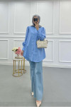 Sare Fashion Balloon Sleeve Basic Shirt Blue