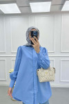 Sare Fashion Balloon Sleeve Basic Shirt Blue