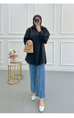 Sare Fashion Balloon Sleeve Basic Shirt Black