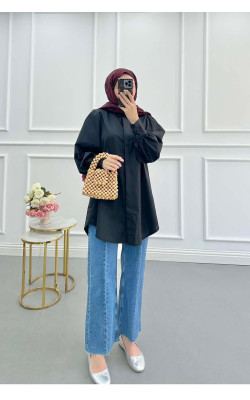 Sare Fashion Balloon Sleeve Basic Shirt Black