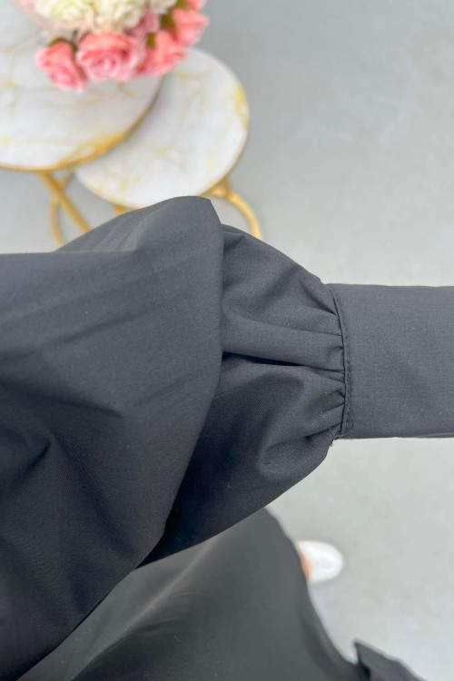 Sare Fashion Balloon Sleeve Basic Shirt Black