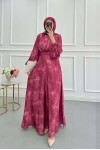 Sare Fashion Balloon Sleeve Patterned Lined Dress Burgundy