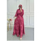 Sare Fashion Balloon Sleeve Patterned Lined Dress Burgundy