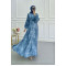 Sare Fashion Balloon Sleeve Patterned Lined Dress Indigo