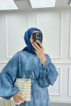 Sare Fashion Balloon Sleeve Patterned Lined Dress Indigo