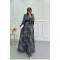 Sare Fashion Balloon Sleeve Patterned Lined Dress Black