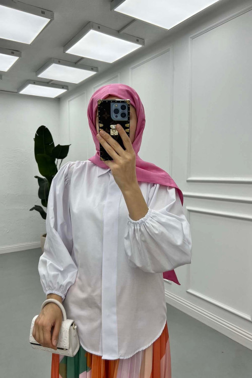Sare Fashion Balloon Sleeve Shirt White