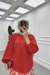 Sare Fashion Balloon Sleeve Shirt Red